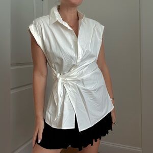 Elegant White Cotton Wrap Blouse